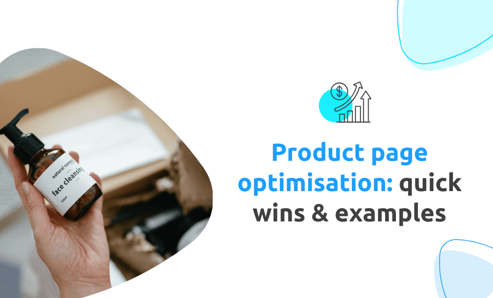 Product page optimisation blog cover featuring a product image, blog title text, and an icon symbolising increased sales