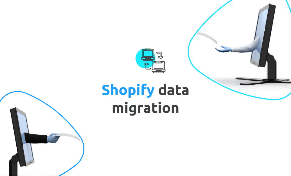 Illustration of seamless Shopify data migration, transferring key store data without losing SEO or causing disruptions
