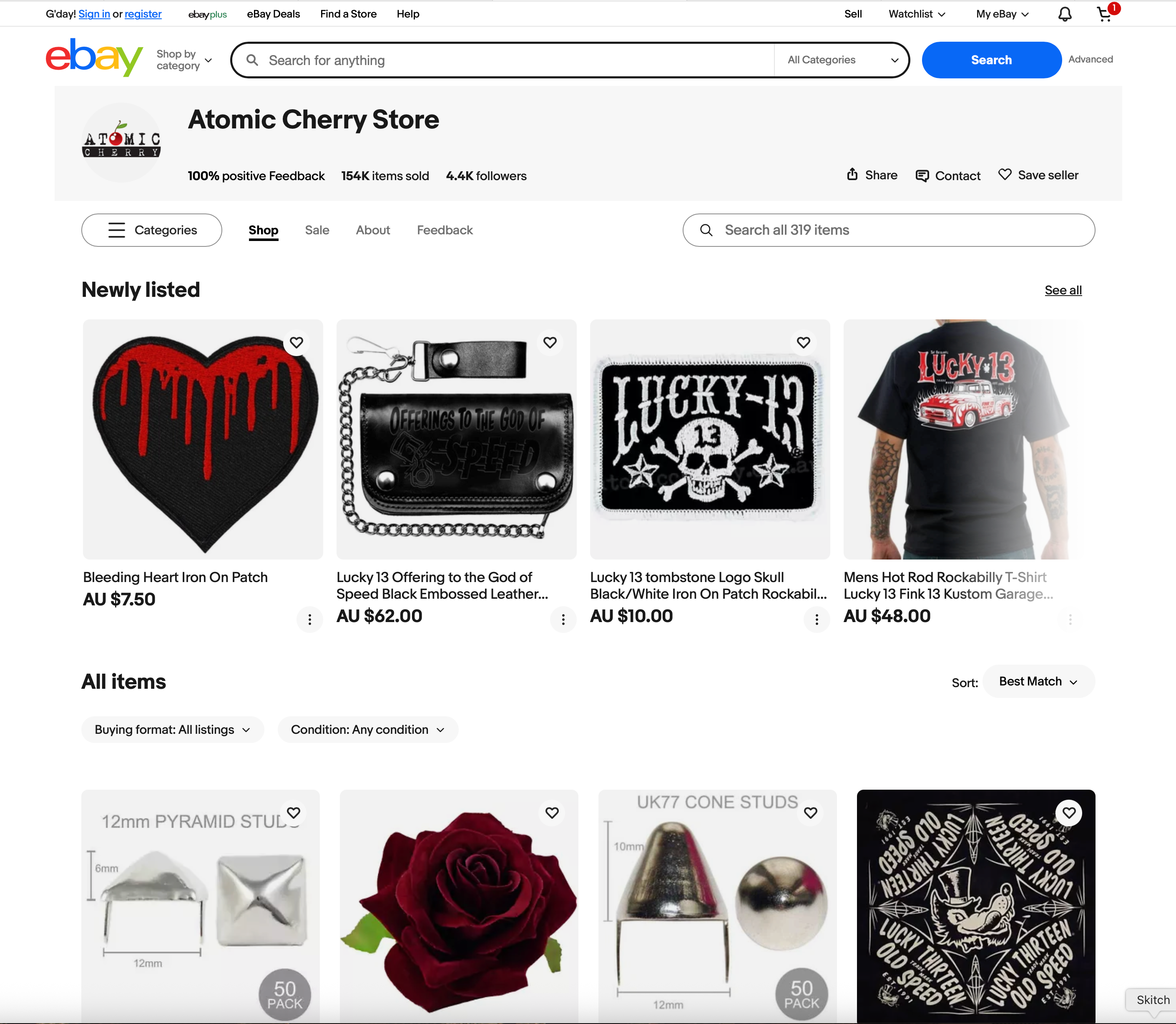 Retro-themed eBay template design for Atomic Cherry featuring on-brand colours, vintage style, and a mobile-optimised, user-friendly layout