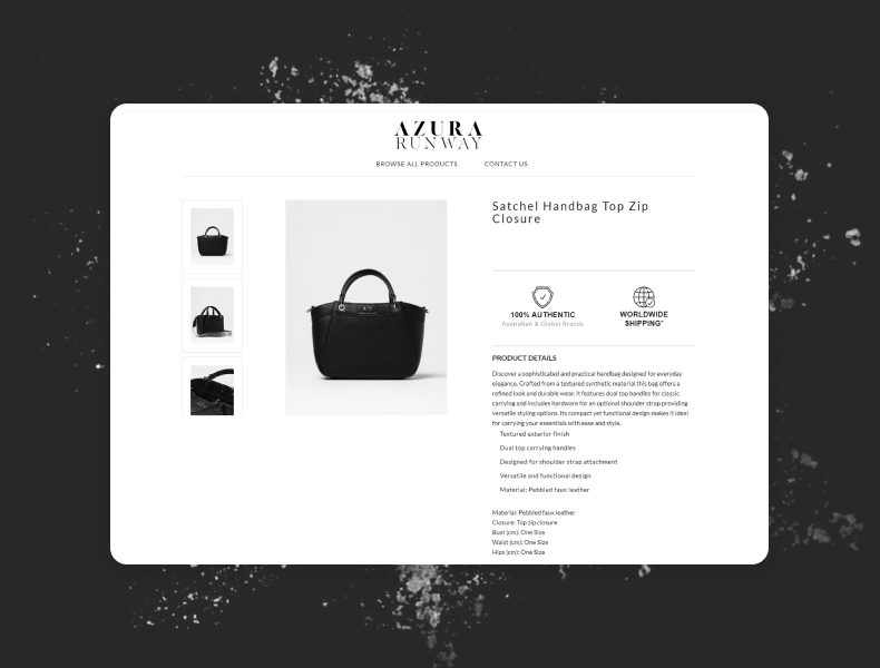 Azura Runway eBay listing template with simple product gallery and clear product highlights for easy browsing.