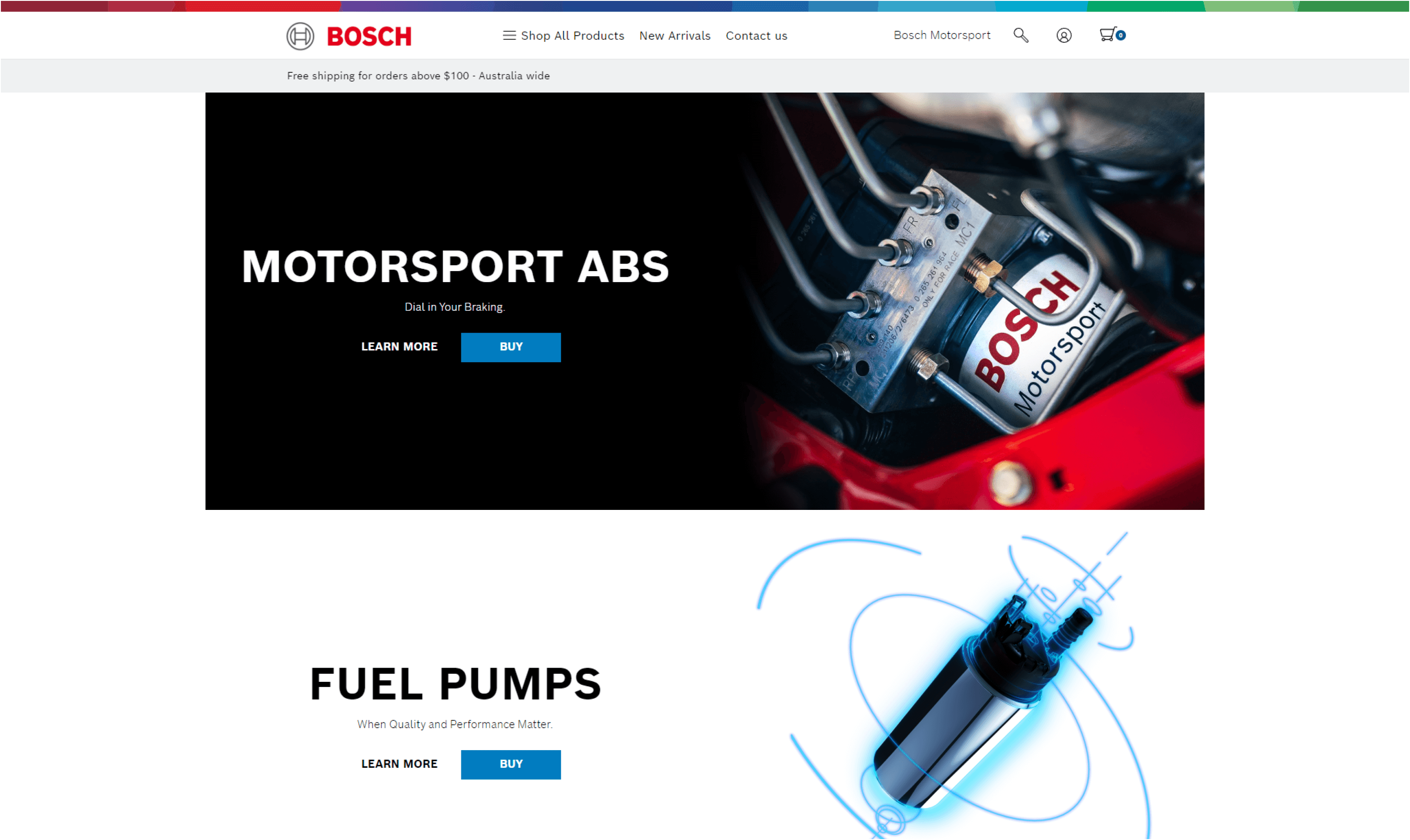 Bosch Motorsport Australia homepage screenshot showcasing a professional, brand-aligned design that reflects Bosch Motorsport’s innovation, precision, and engineering excellence