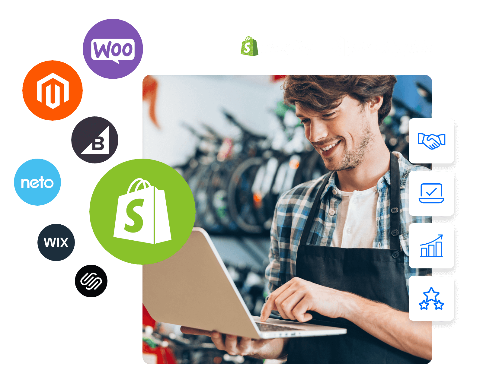 Smiling business owner, representing a smooth transition delivered by Shopify migration experts at Rainstorm