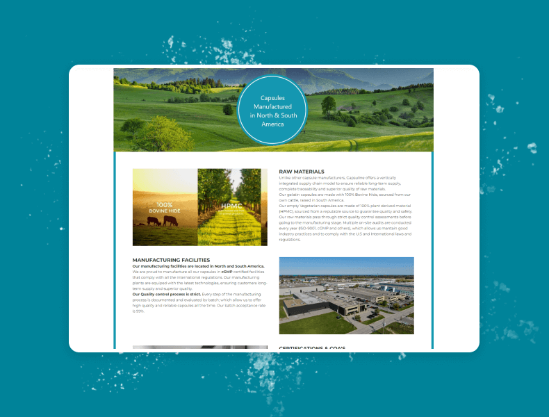 Structured sections displaying warranty, testimonials, and brand information with clear hierarchy and spacing