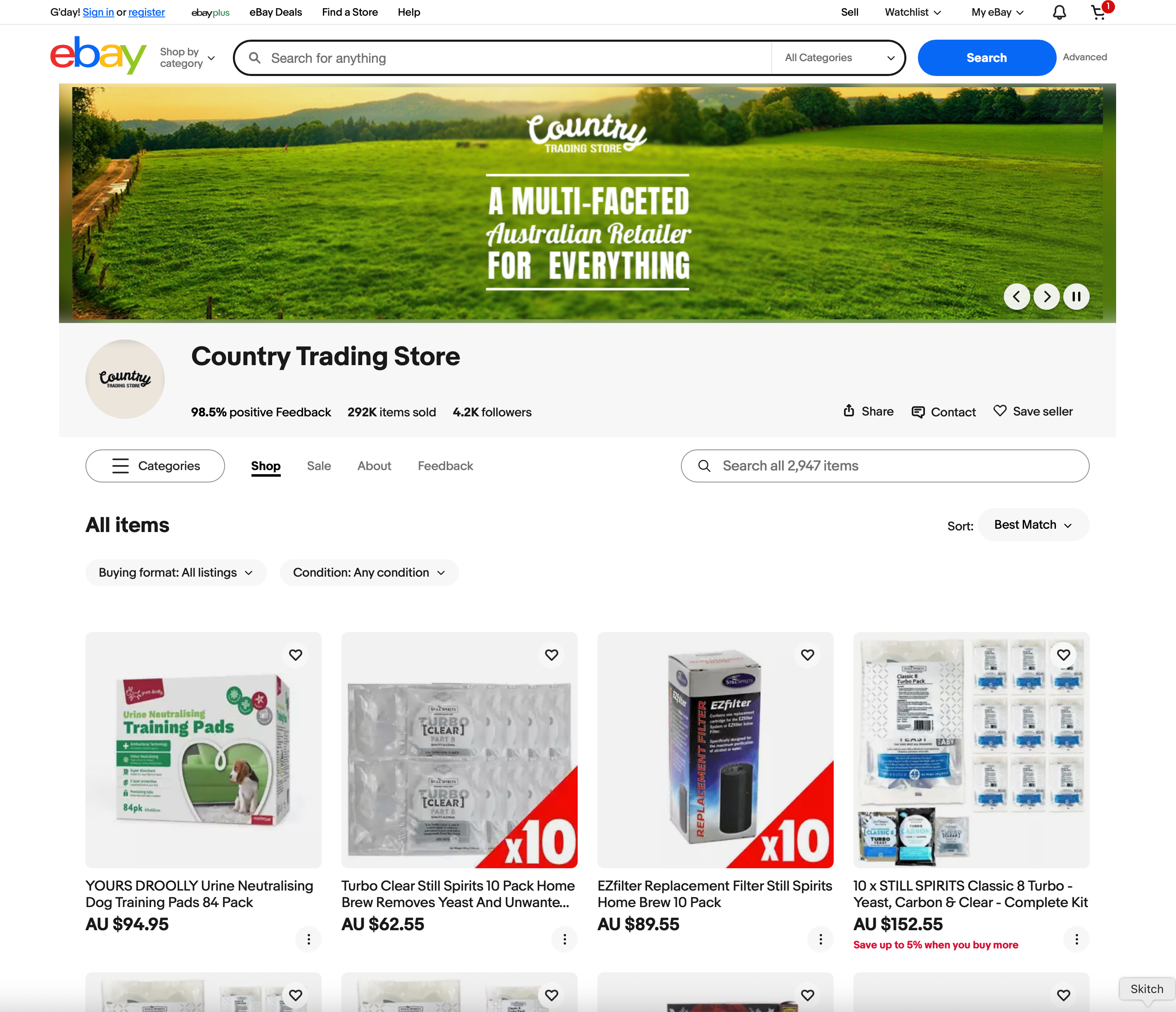 Custom eBay listing template for Country Trading showing structured layout, branding, and clear product information