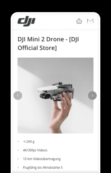 Mobile product gallery highlighting images and key product features for easy browsing