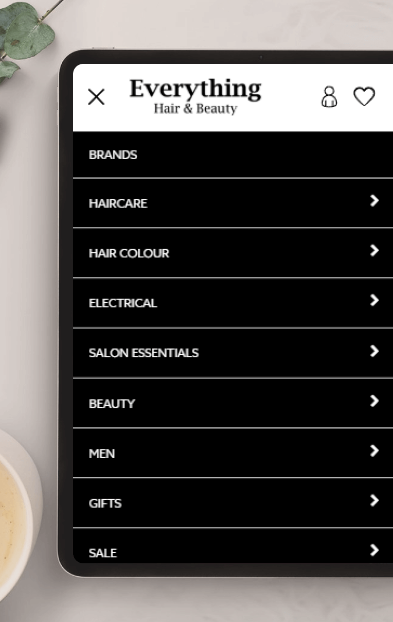 Clean mobile menu with intuitive structure to help customers find products quickly