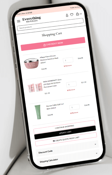 Shopping cart page mobile view showing streamlined, mobile-friendly checkout process