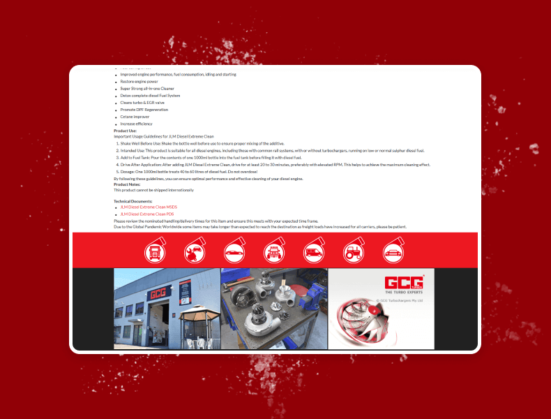 Structured warranty and policy section designed for fast scanning and buyer confidence