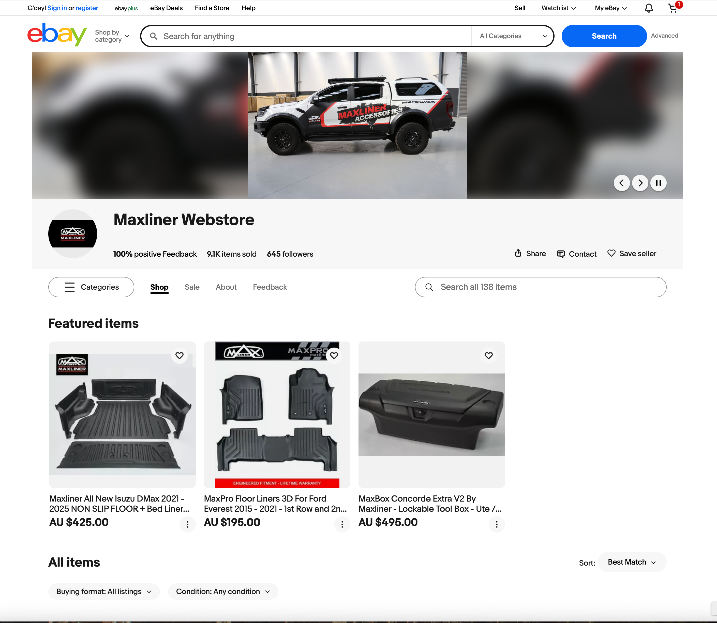 Maxliner eBay listing template showing clean automotive layout, clear product highlights, and mobile-friendly design