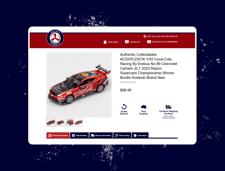 Product image gallery with clear thumbnails and highlighted product details for easy browsing