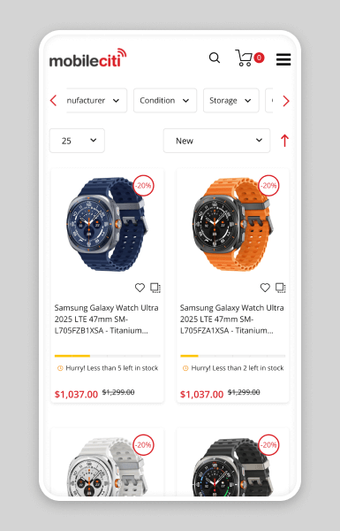 Mobileciti mobile and tablet views demonstrating a fully mobile-optimised design that delivers a smooth shopping experience and boosts conversions across devices