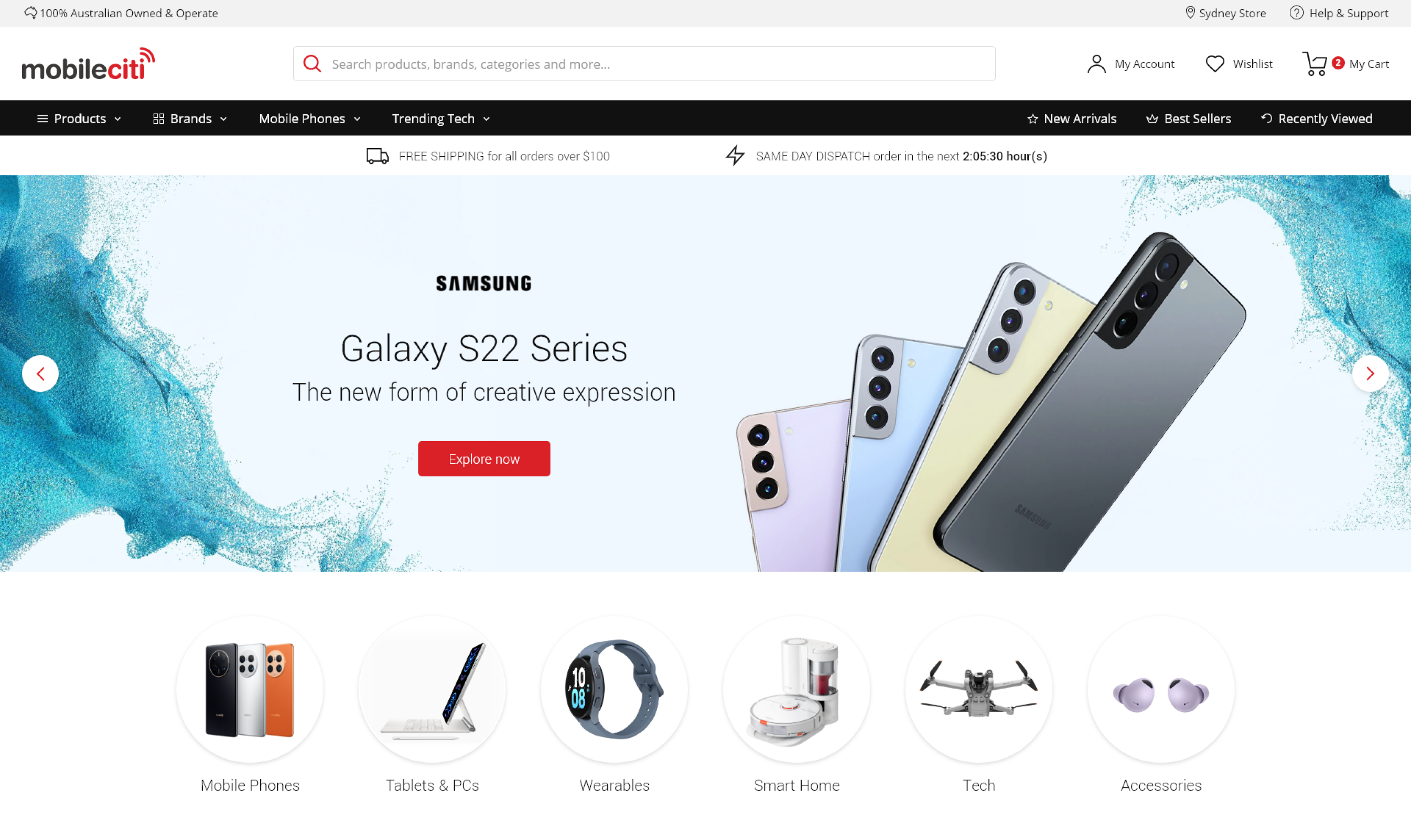 Mobileciti Shopify homepage after redesign showcasing a professional, modern look that reflects the brand’s trusted reputation in consumer tech