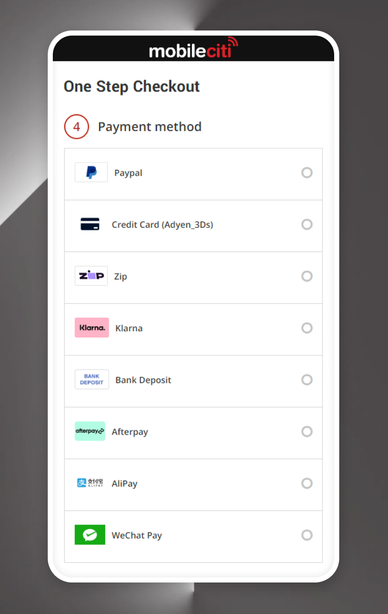 Mobileciti Flash Frenzy landing page and one-page checkout showcasing a simplified shopping experience with faster transactions and multiple payment options