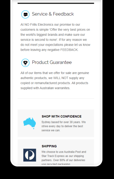 Mobile-friendly policy tabs that keep shipping and warranty info easy to access