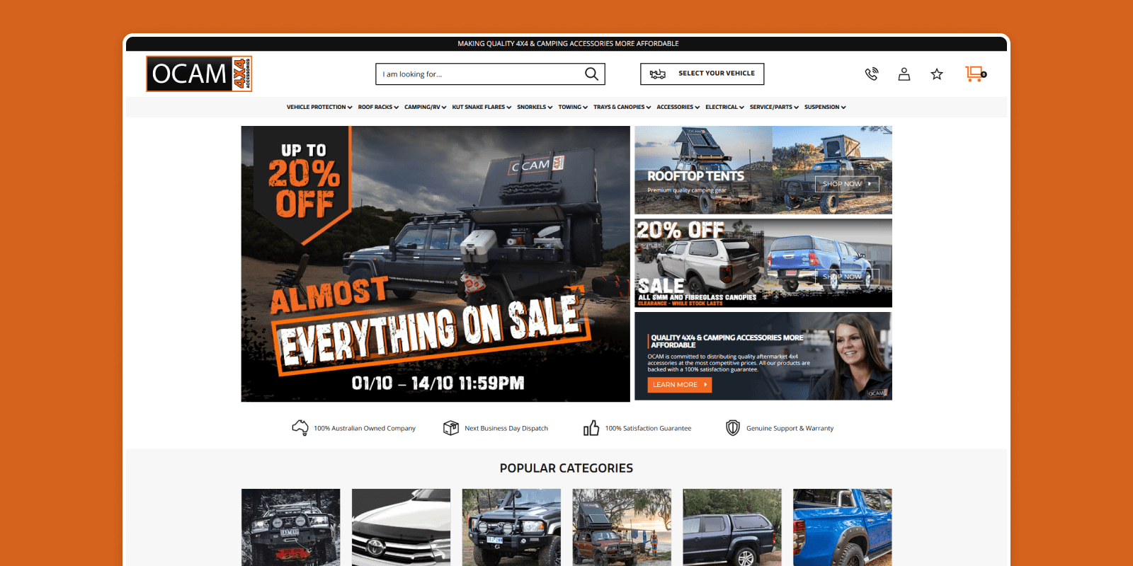 Ocam’s new Neto homepage after redesign, featuring a modern, responsive layout that enhances trust and delivers a smoother shopping experience
