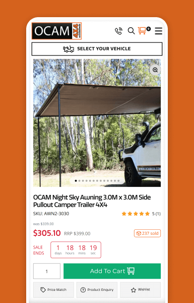 Ocam product detail pages showing clear layouts and instant multi-warehouse stock visibility across desktop and mobile, helping customers buy with confidence