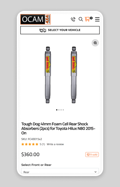Ocam Neto store mobile views demonstrating a responsive, mobile-friendly experience with smooth browsing and checkout across all devices