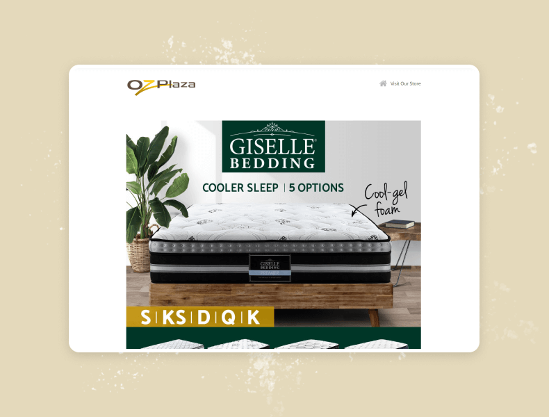 OzPlaza Living eBay listing design featuring a rich, content-driven layout with product images, specifications, and key details clearly displayed