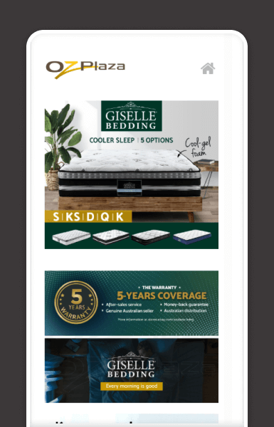 Mobile view of OzPlaza Living eBay listing highlighting product gallery, key features and details in a clear layout