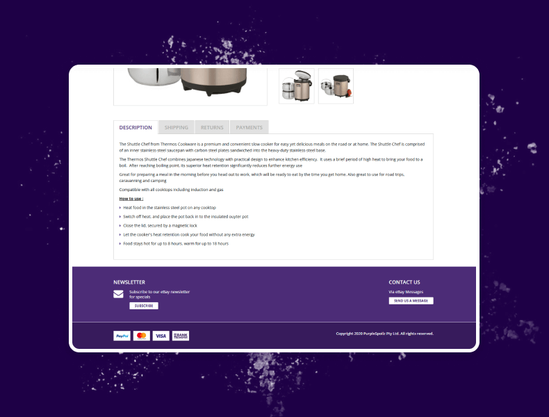 Clearly organised policy and shipping sections designed for fast scanning