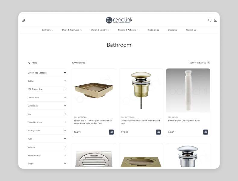Renolink Shopify collection page on tablet view, demonstrating responsive layouts for easy browsing