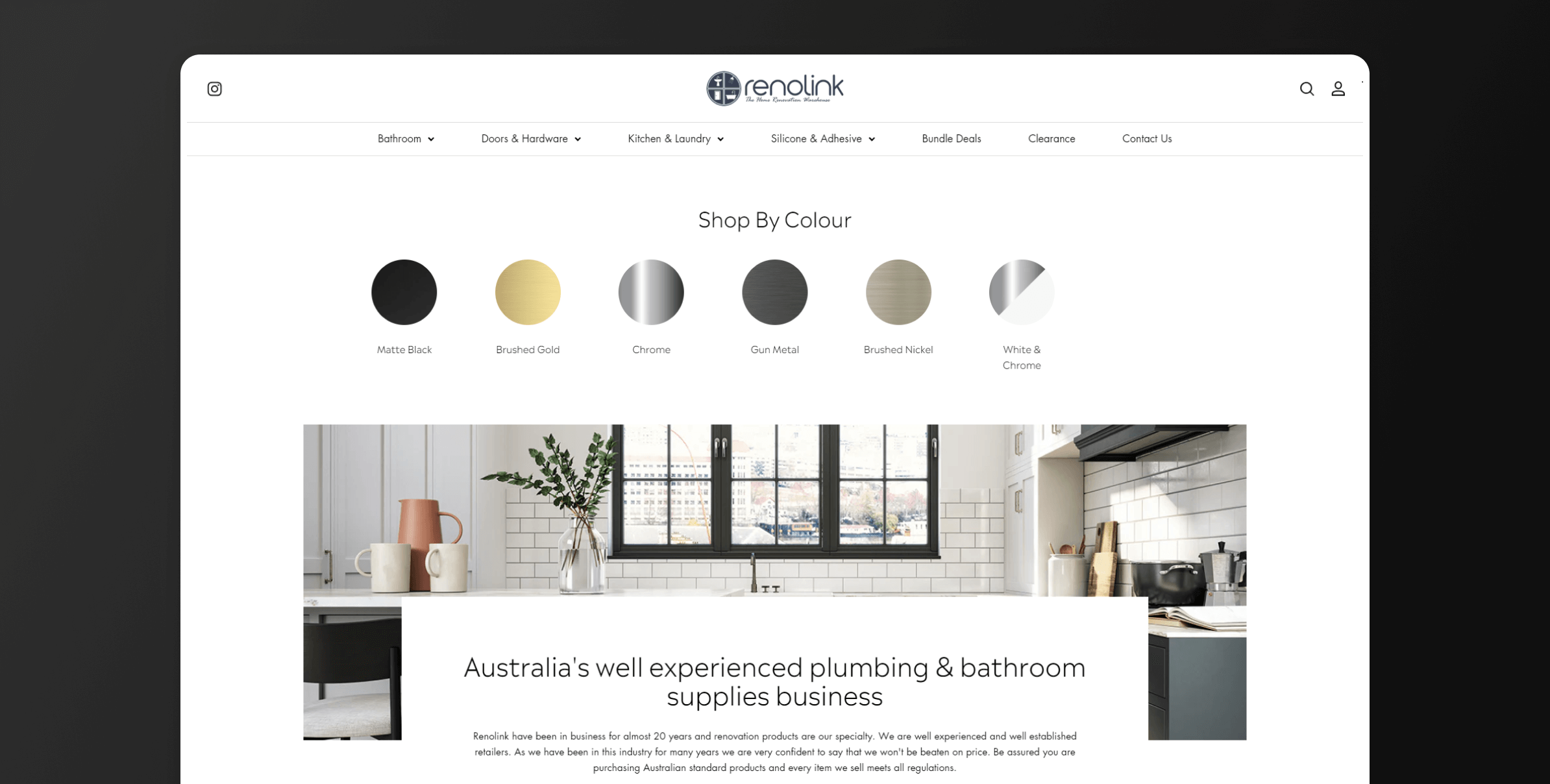 Renolink homepage screenshot with Shop by Colour section, making it easier for customers to explore product ranges