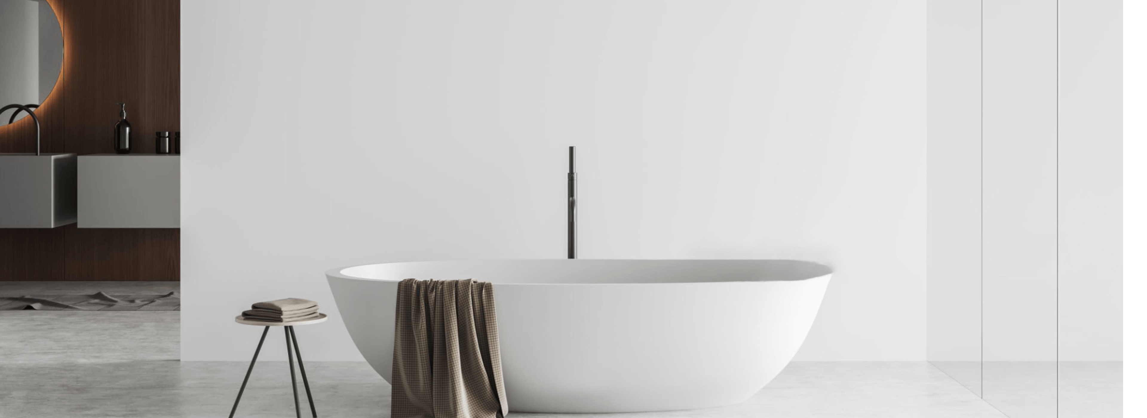 Hero banner for Renolink Shopify migration case study featuring a modern bathroom, with text highlighting Neto to Shopify migration and multi-channel integrations with Retail Express, eBay, and MyDeal