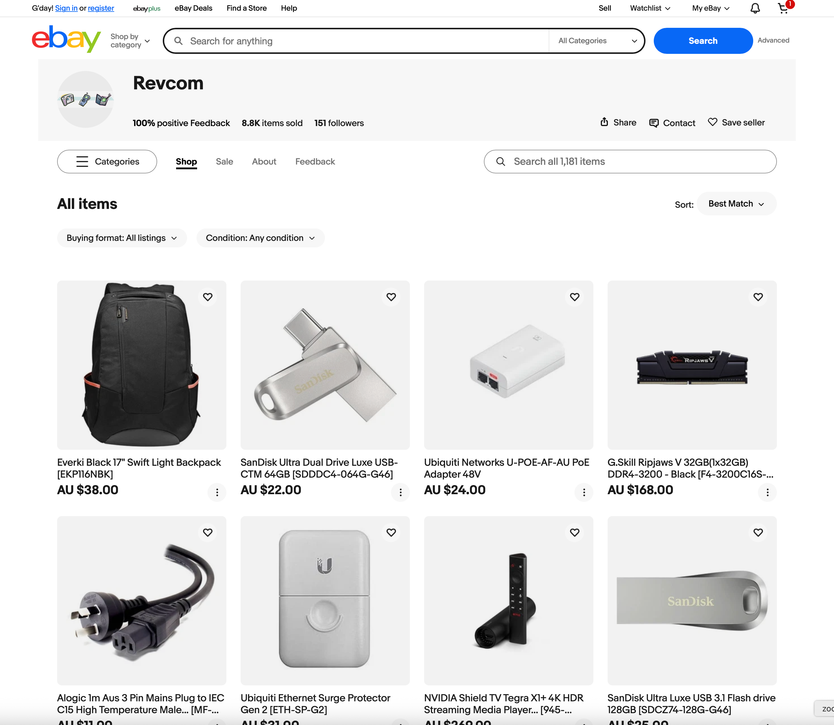 Modern eBay listing template for Revcom showing clean layout, clear product sections, and mobile-friendly design