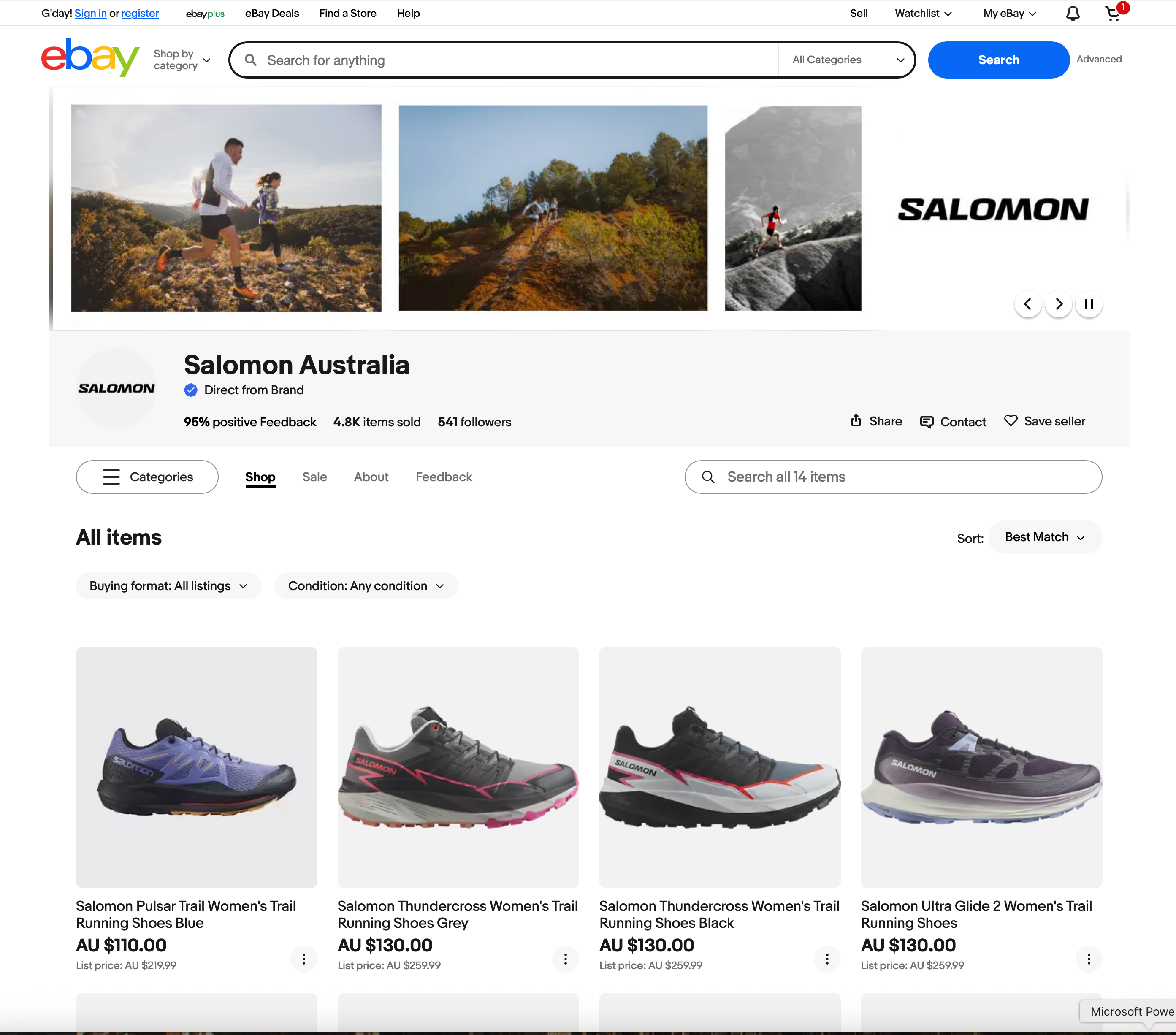 Salomon eBay listing design showing clean structure, strong branding, and clear product presentation