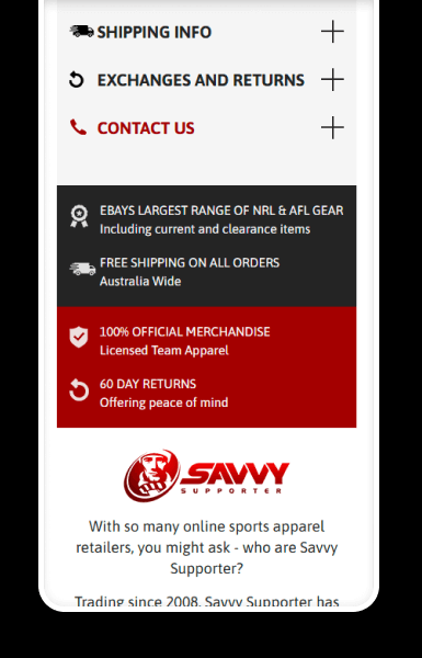 Mobile-friendly policy tabs keeping shipping and returns information accessible