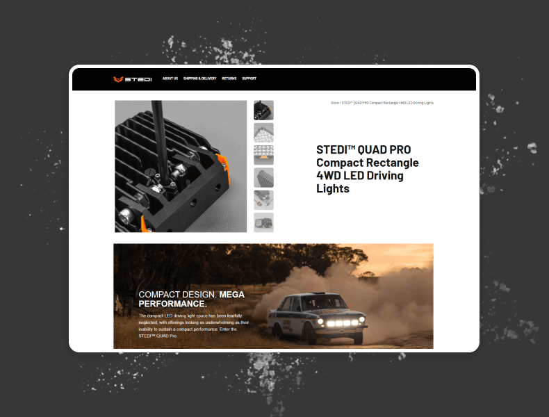 Product gallery showing multiple LED light angles with clear navigation and visual hierarchy