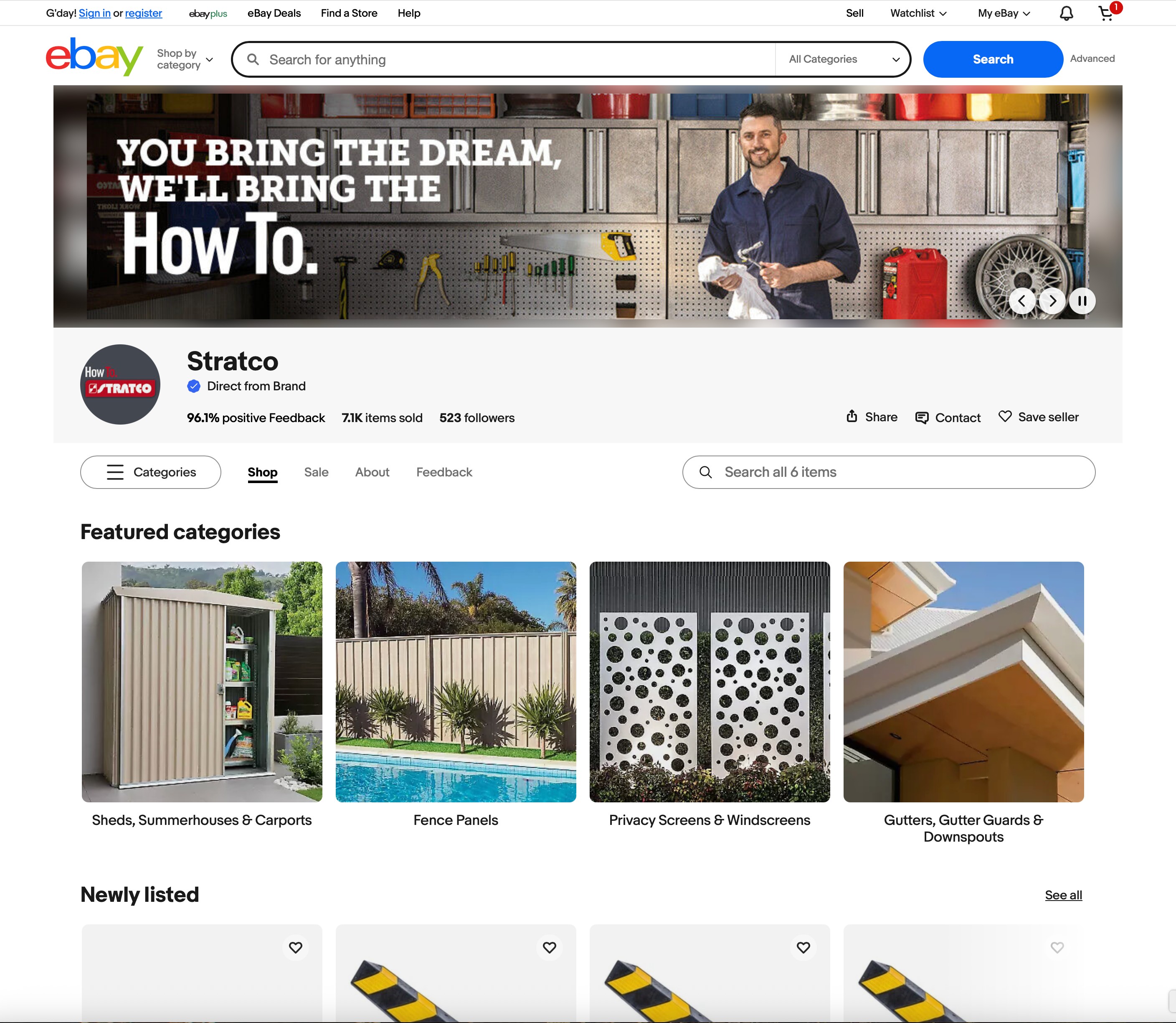 Stratco eBay listing design showing clean branding, modern layout, and clear product information