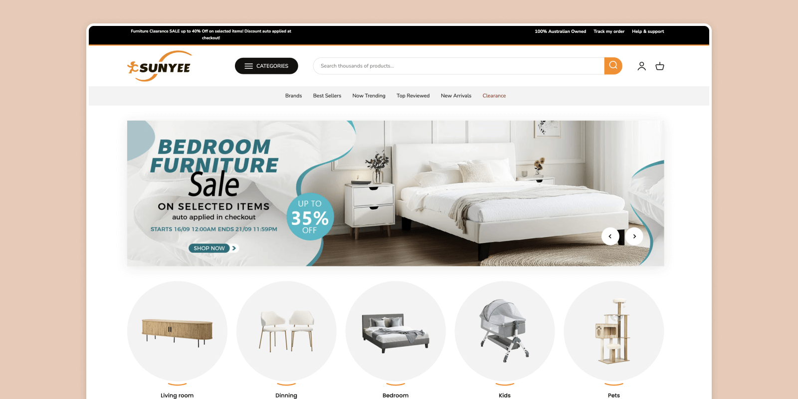 Sunyee website after redesign featuring a flexible Shopify mega-store layout that delivers a smoother and more engaging shopping experience