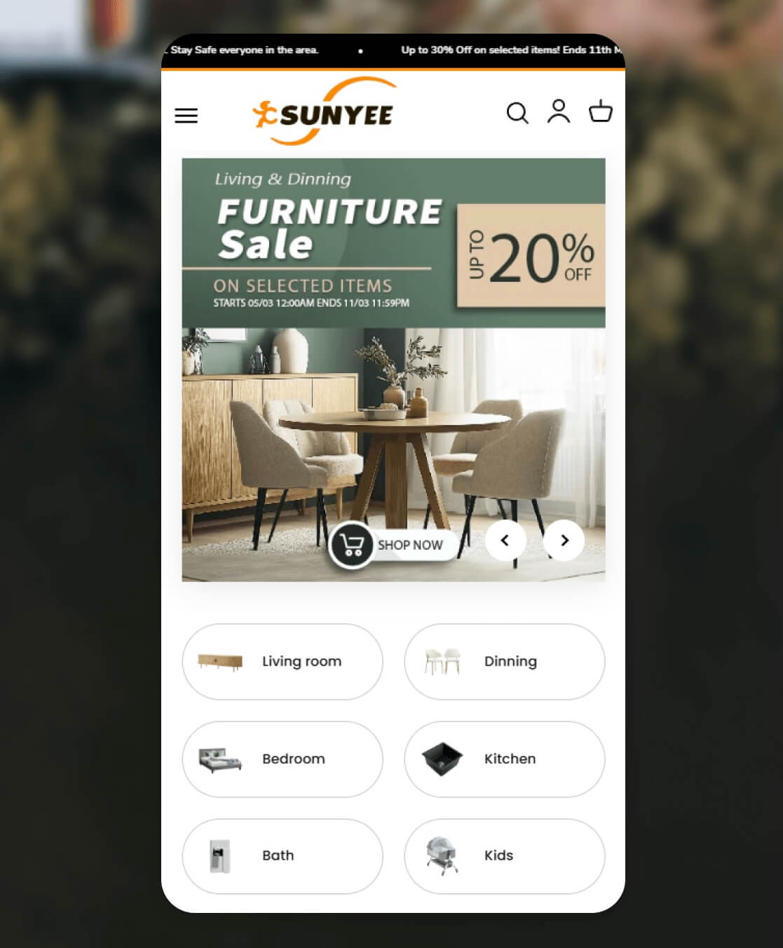 Shopify store redesign for Sunyee International featuring a mega-store layout with clear, attractive category display both desktop and mobile views