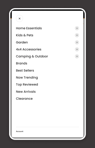 Mobile view of custom Shopify mega menu for Sunyee International, helping customers quickly find products