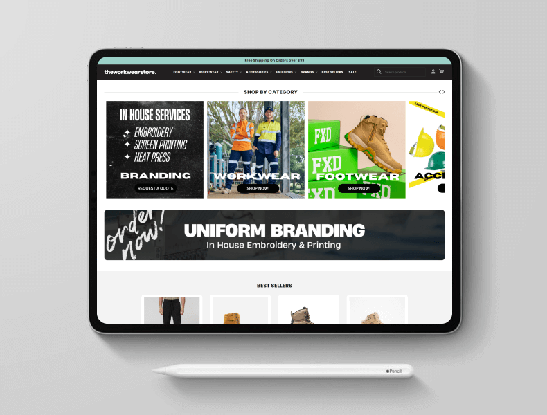 Homepage below the fold of The Workwear Store Shopify site, showcasing smooth and intuitive navigation