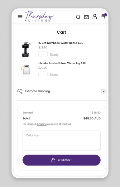 Thursday Living shopping cart page designed for a clear, easy-to-use checkout experience