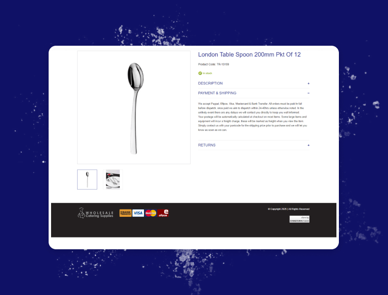 Tabbed policy sections presenting shipping and returns information clearly