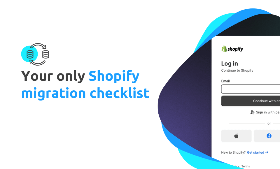 Hero image for Shopify migration checklist guide showing a store owner planning a platform switch