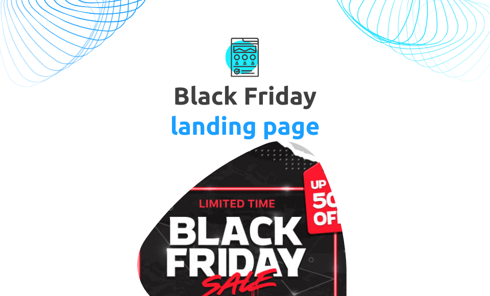 Hero banner showing “Black Friday landing page” text with promotional Black Friday sale visuals, used for a Rainstorm Studio blog about creating high-converting landing pages