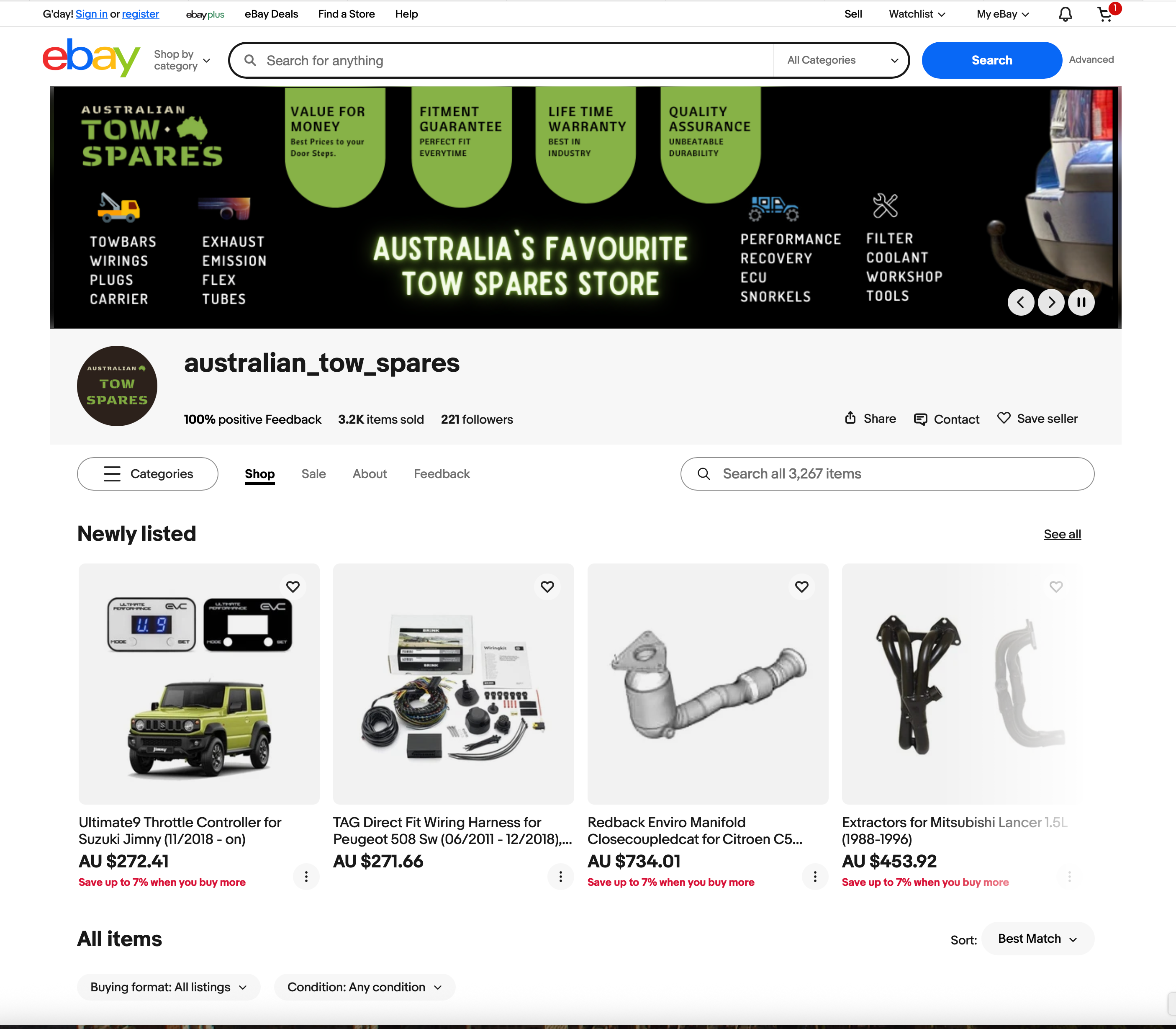 Australian Tow Spares eBay listing design showing clear product gallery, structured layout, and mobile-friendly presentation