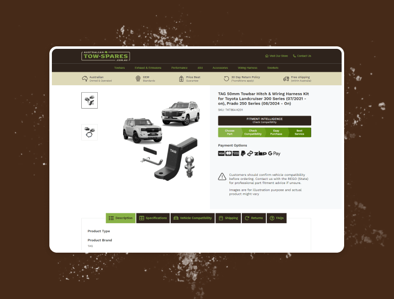 Mobile product gallery with clear imagery and key highlights visible instantly
