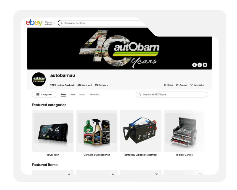 Modern eBay template design for Autobarn showcasing an on-brand, mobile-optimised layout that enhances usability and reinforces brand consistency