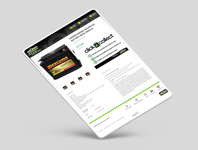 Tablet view of Autobarn eBay listing showing responsive product layout and detailed content sections