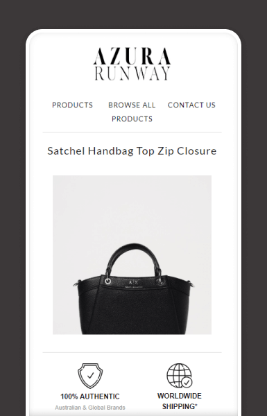 Responsive eBay listing on mobile showing Azura Runway product highlights in a clean, easy-to-read layout.
