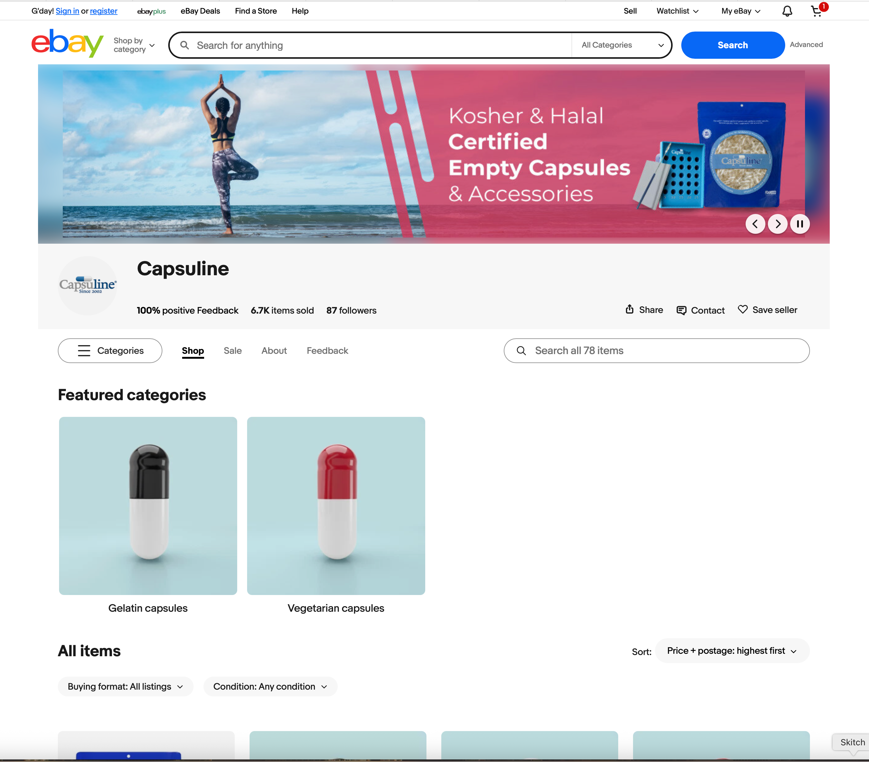 Capsuline eBay listing template showing branded layout, product gallery, and clear information sections