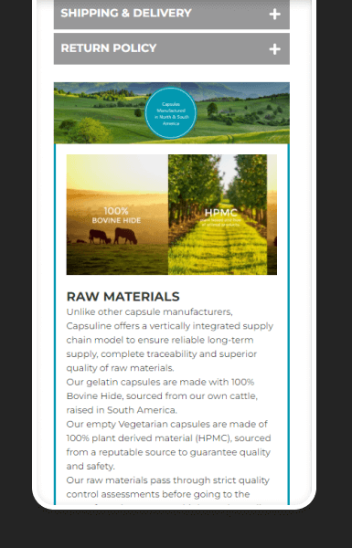 Mobile policy tabs designed for quick access to shipping and returns information