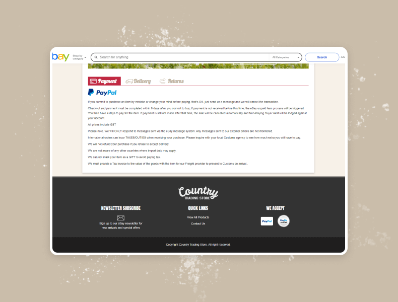 Clearly organised policy and brand information sections that build trust and reduce buyer hesitation