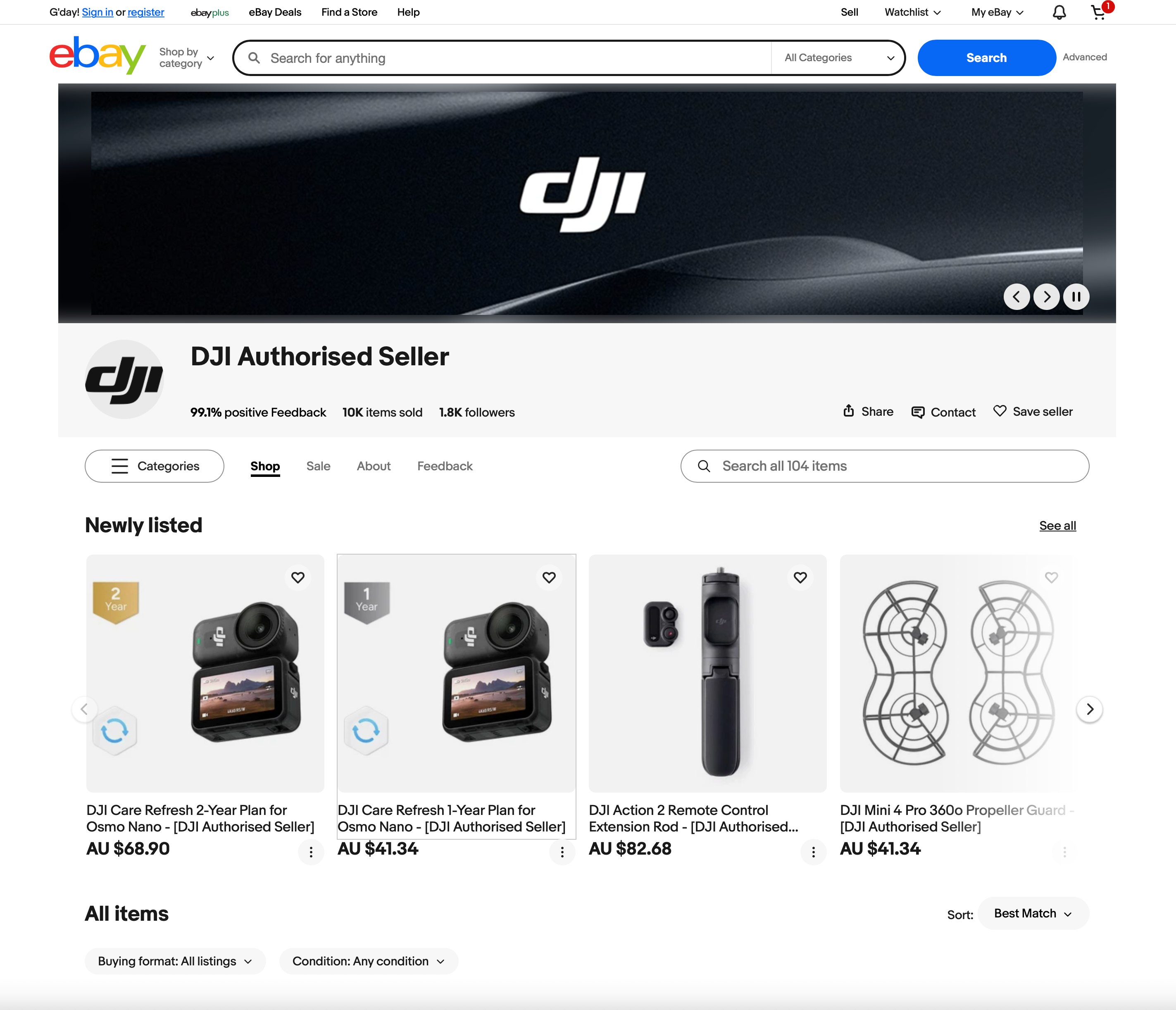 DJI eBay listing template showing a modern, branded layout with clear product sections and visual hierarchy