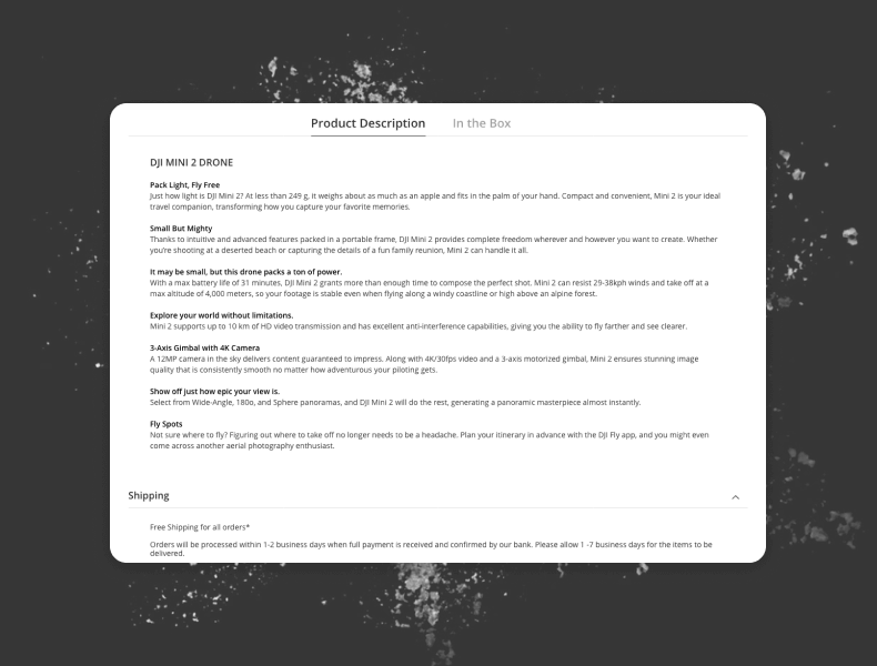 Clearly structured warranty and policy section designed for quick buyer reference